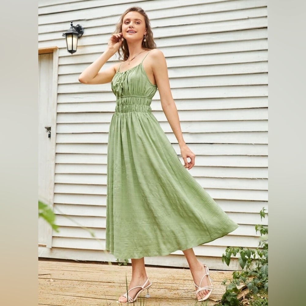 Shein tie front shirred waist cami dress